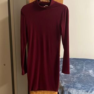 Wine mock turtle neck mini dress